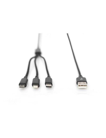 Cable de carga 3 en 1, USB-A - Lightning + Micro USB + USB-C