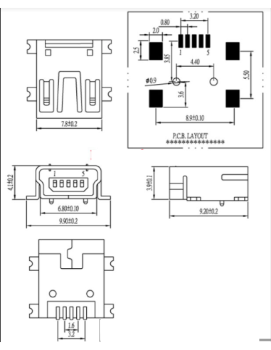 CONECTOR MINI USB 5 PINS SMD.