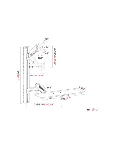 Soporte monitor y teclado LCD/LED max. 8kg, VESA 100x100