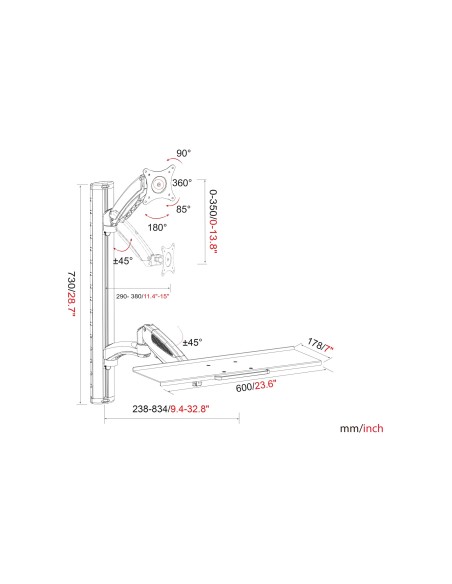 Soporte monitor y teclado LCD/LED max. 8kg, VESA 100x100