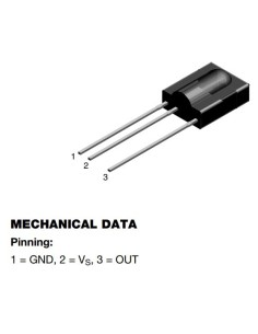 RECEPTOR INFRARROJO INTEGRADO 38KHZ 45º 2,5÷5,5V (GND-VS-OUT)