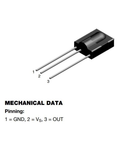 RECEPTOR INFRARROJO INTEGRADO 38KHZ 45º 2,5÷5,5V (GND-VS-OUT)