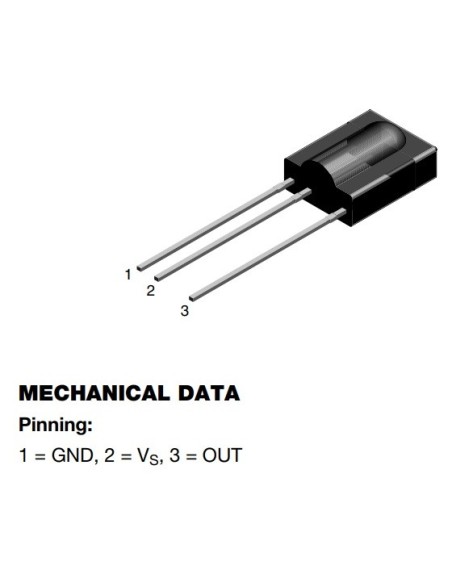 RECEPTOR INFRARROJO INTEGRADO 38KHZ 45º 2,5÷5,5V (GND-VS-OUT)
