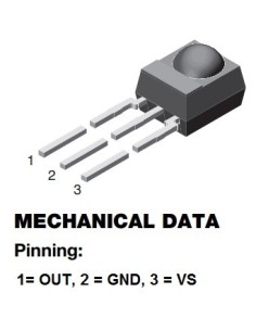 RECEPTOR INFRARROJO 3.3V INTEGRADO 38KHZ 45º 2,5÷5,5V (OUT-GND-VS)