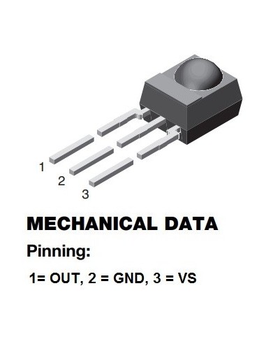 RECEPTOR INFRARROJO 3.3V INTEGRADO 38KHZ 45º 2,5÷5,5V (OUT-GND-VS)