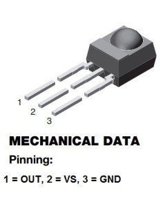 RECEPTOR INFRARROJO INTEGRADO 38KHZ 45º 2,5V÷5,5V (OUT-VS-GND)