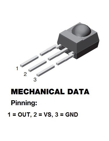 RECEPTOR INFRARROJO INTEGRADO 38KHZ 45º 2,5V÷5,5V (OUT-VS-GND)