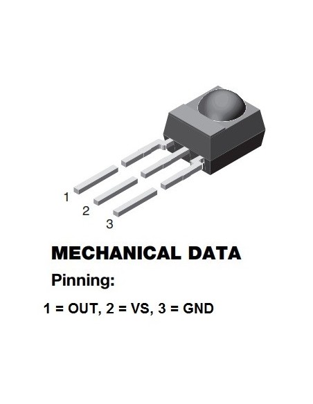 RECEPTOR INFRARROJO INTEGRADO 38KHZ 45º 2,5V÷5,5V (OUT-VS-GND)