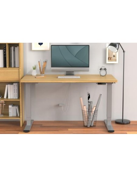 Bastidor de mesa eléctrico de altura regulable, motor doble, 3 niveles, gris
