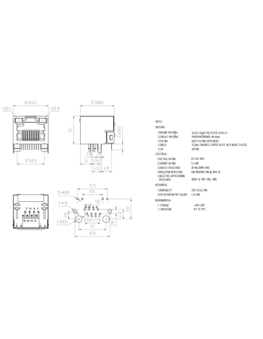 RJ45 Hembra Soldar PCB LED FTP