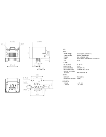 RJ45 Hembra Soldar PCB LED FTP