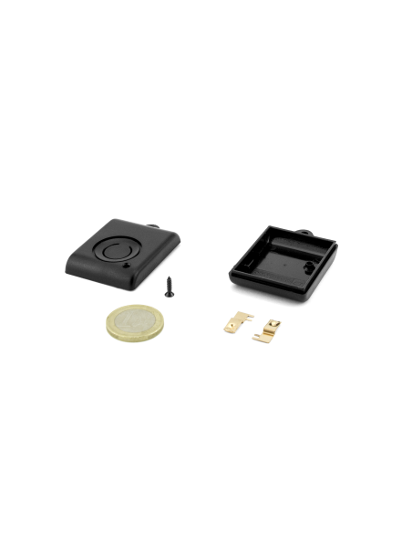 CAJA MINIATURA NEGRA MANDO 50x36x14mm 1 BOTON CON TORNILLO