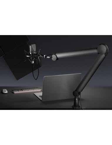 Brazo de micrófono con mordaza para mesa y guía de cables