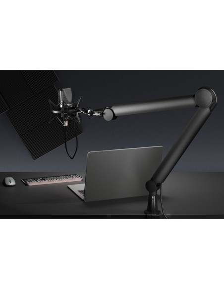 Brazo de micrófono con mordaza para mesa y guía de cables