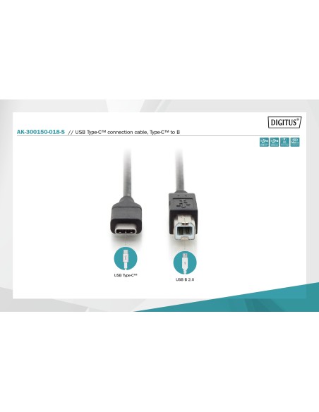 Cable de conexión USB Type-C™, Type-C™ a B, 1.8 mts.