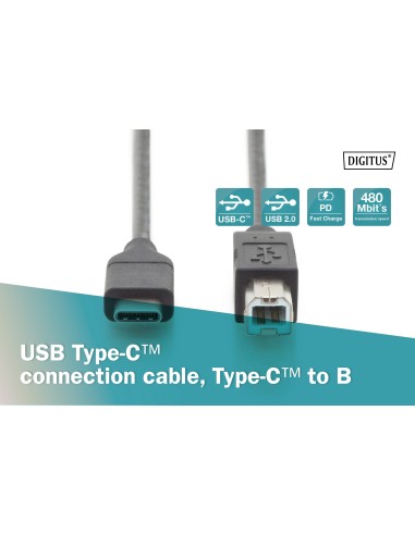 Cable de conexión USB Type-C™, Type-C™ a B, 1.8 mts.