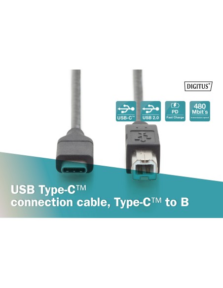 Cable de conexión USB Type-C™, Type-C™ a B, 1.8 mts.