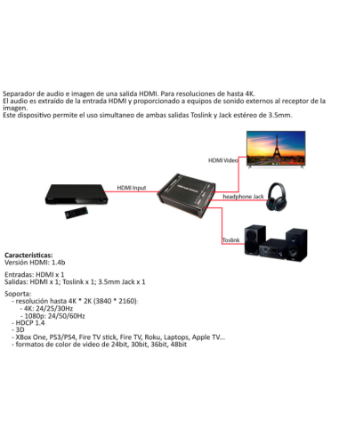 Extractor de audio HDMI 1.4V, 4K