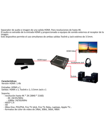 Extractor de audio HDMI 1.4V, 4K