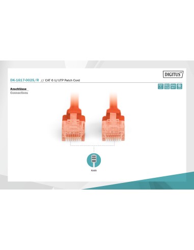 Latiguillo CAT 6 U-UTP, longitud 0,50 m, color rojo