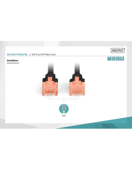 Latiguillo CAT 6 U-UTP, longitud 0,25 m, color negro