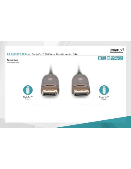 Cable 10mts Display Port híbrido AOC 8K