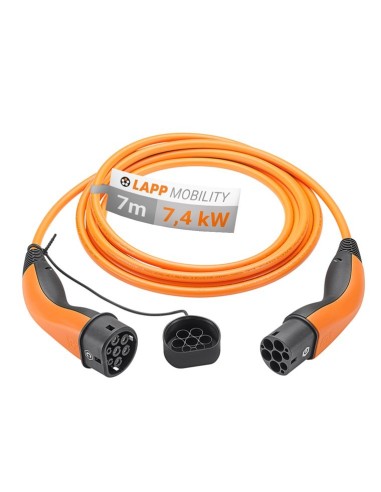 Cable de carga tipo 2, hasta 7,4 kW, 7 m, naranja