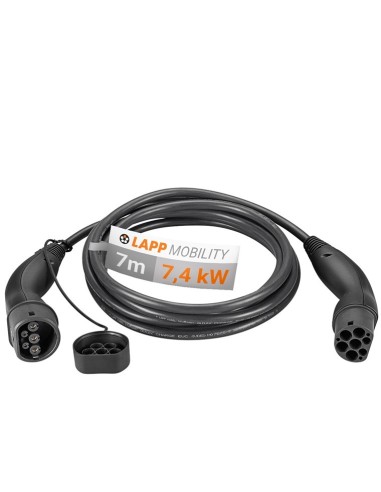 Cable de carga tipo 2, hasta 7,4 kW, 7 m, negro
