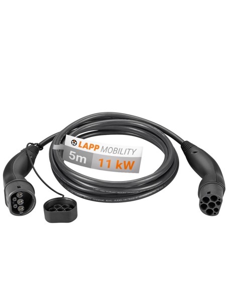 Cable de carga tipo 2, hasta 11 kW, 5 m, negro
