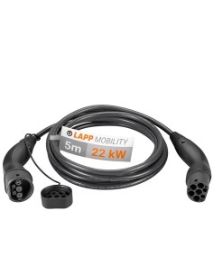 Cable de carga tipo 2, hasta 22 kW, 5 m, negro