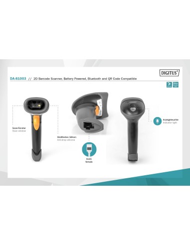 Escáner manual para códigos de barras 2D, con batería, compatible con Bluetooth y código QR