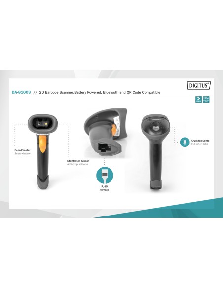 Escáner manual para códigos de barras 2D, con batería, compatible con Bluetooth y código QR