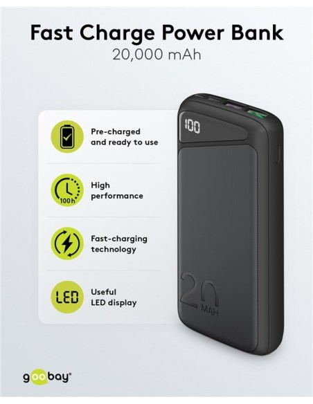 Batería externa de carga rápida de 20 000 mAh (USB-C™ PD, QC 3.0)