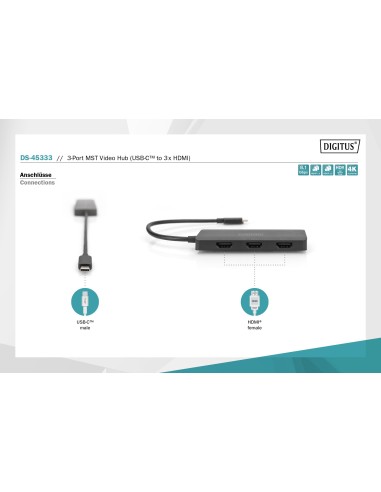 Hub de vídeo MST de 3 puertos USB-C a 3x HDMI