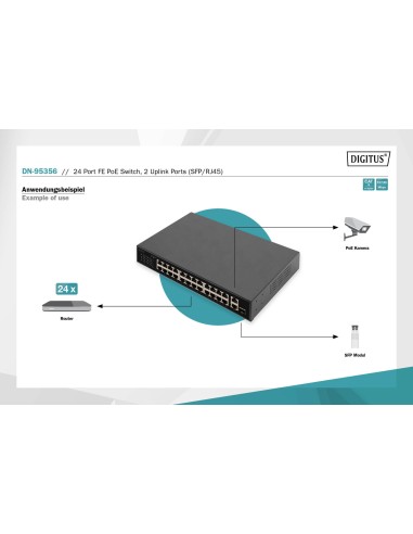 Conmutador FE PoE de 24 puertos, 2 puertos Uplink (SFP/RJ45)
