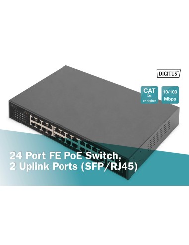 Conmutador FE PoE de 24 puertos, 2 puertos Uplink (SFP/RJ45)