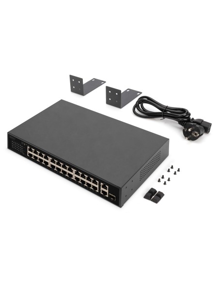 Conmutador FE PoE de 24 puertos, 2 puertos Uplink (SFP/RJ45)