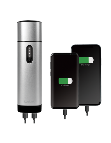 Batería Power bank externao de 10000 mAh, 2x USB-A, arrancador de batería para automóvil, gris metalizado