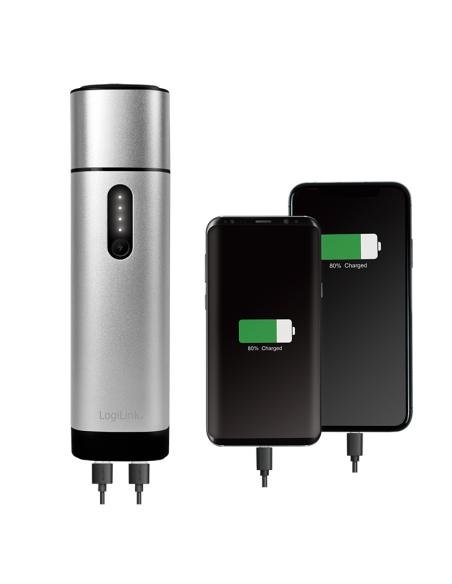 Batería Power bank externao de 10000 mAh, 2x USB-A, arrancador de batería para automóvil, gris metalizado