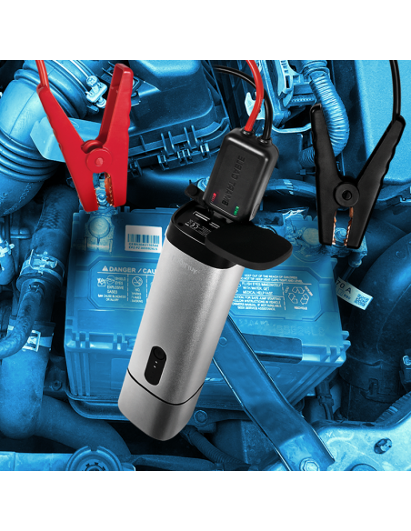 Batería Power bank externao de 10000 mAh, 2x USB-A, arrancador de batería para automóvil, gris metalizado