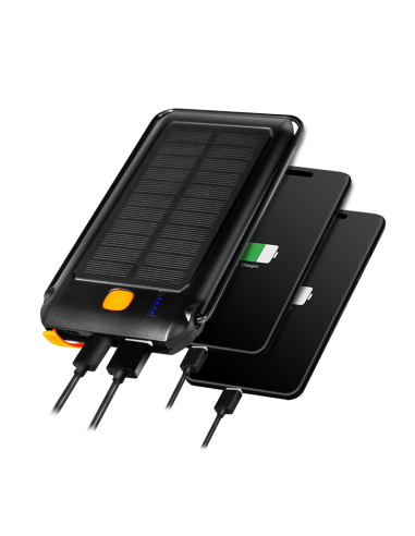 Power bank energía solar 10000 mAh, linterna, 2x USB-A QC y 1x USB-C PD
