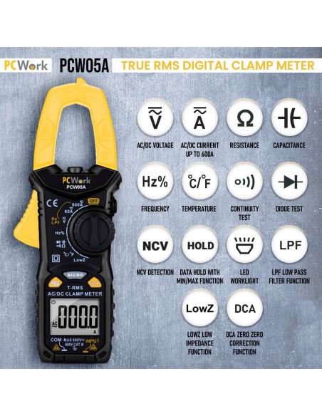 PINZA AMPERIMETRICA DIGITAL TRMS 600A AC/DC