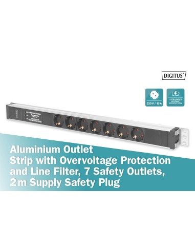 ta de enchufes con perfil de aluminio, toma de alimentación con 8 tomas de tierra, enchufe de seguridad con cable de 2 m