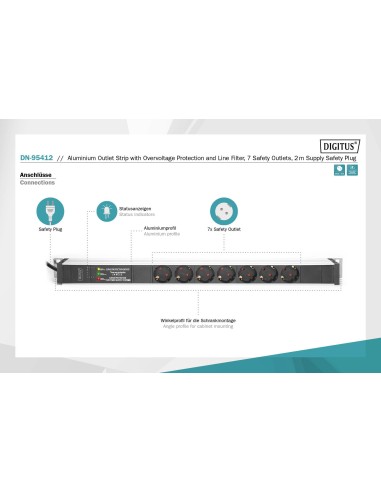 ta de enchufes con perfil de aluminio, toma de alimentación con 8 tomas de tierra, enchufe de seguridad con cable de 2 m