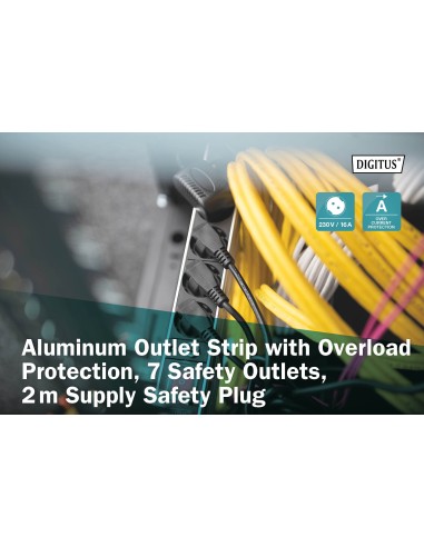 Regleta de enchufes, protección de sobrecarga, 7 tomas de tierra, 2 m