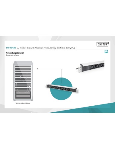 Regleta de 12 enchufes, cable de alimentación de 2 m contacto de puesta a tierra