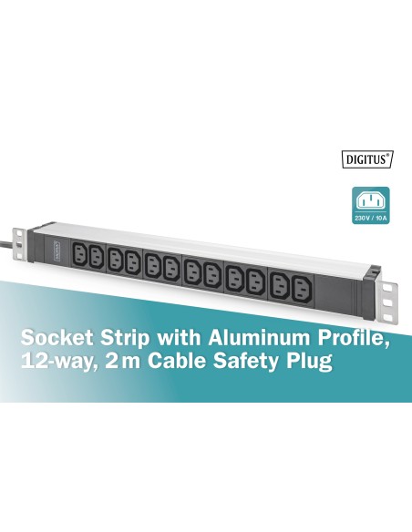 Regleta de 12 enchufes, cable de alimentación de 2 m contacto de puesta a tierra