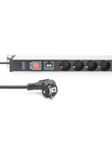 Regleta de 12 enchufes con conmutador, puesta a tierra y protección contra sobretensiones, de 2 m