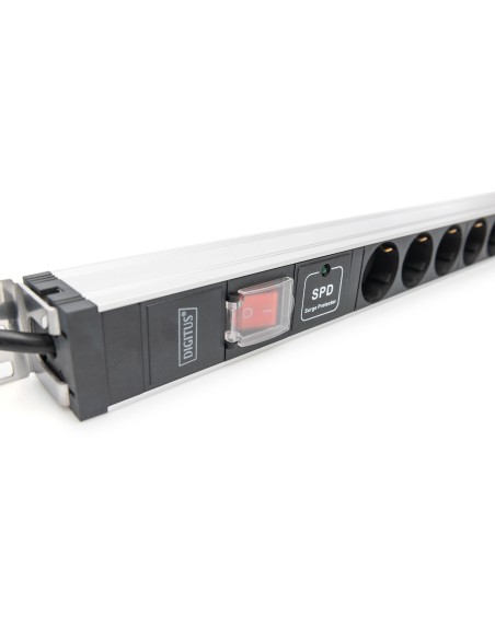 Regleta de 12 enchufes con conmutador, puesta a tierra y protección contra sobretensiones, de 2 m