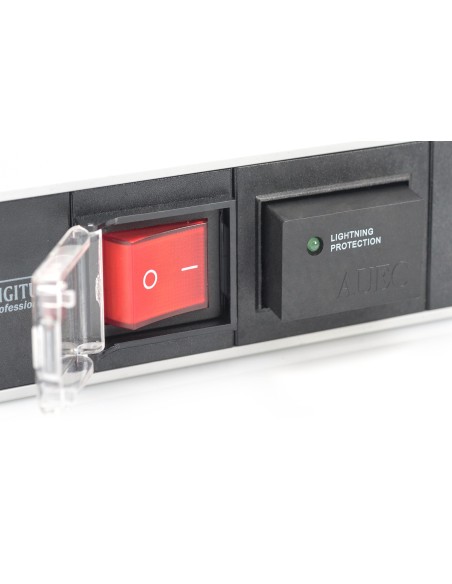 Regleta de 7 enchufes con perfil de aluminio y conmutadores, cable de 2 m con protección de sobretensión